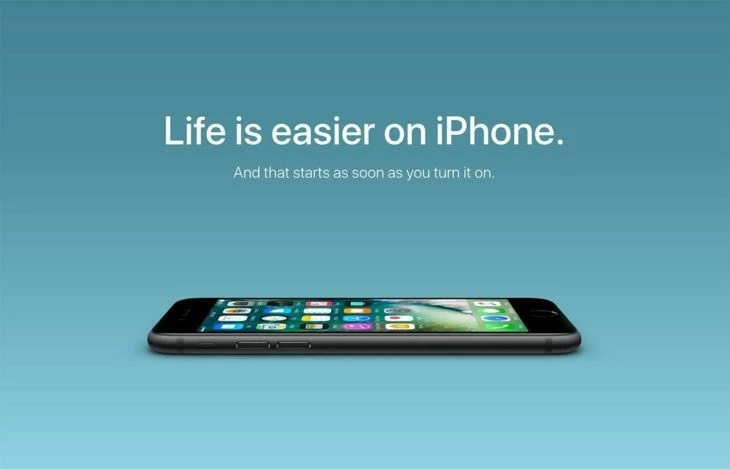 Рекламный заголовок Apple, символизирующий, что с iPhone жизнь станет легче