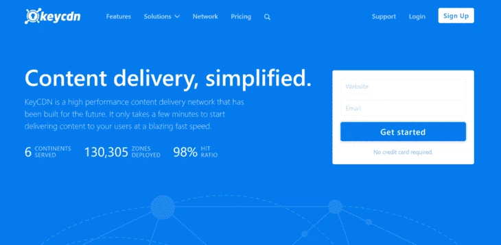 Главная страница сайта keycdn.com