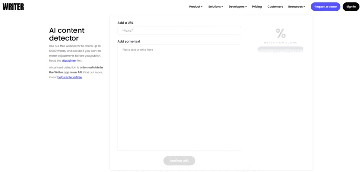 Главная страница AI Content Detector by Writer