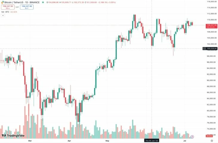 Стоимость BTC на момент конфликта Трампа и Маска. Источник: TradingView