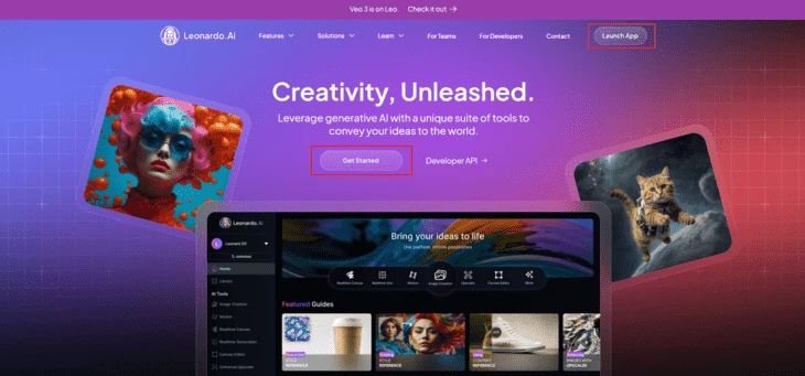 Кнопки Launch App и Get Started.
