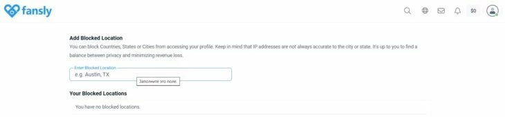 На странице Privacy&Safety нужно спуститься немного вниз и найти пункту Add Blocked Location, и туда добавить страны