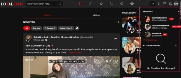 Пример алгоритмической ленты на LoyalFans