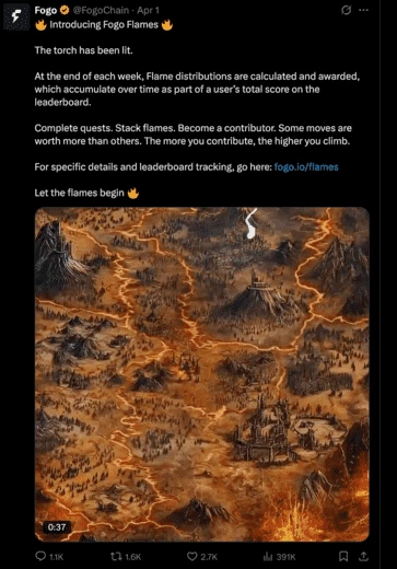 Пост Fogo в сети Х об аирдропе Fogo Flames