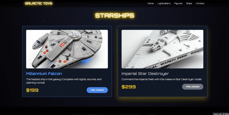 Пример простого сайта с игрушками «Star Wars»
