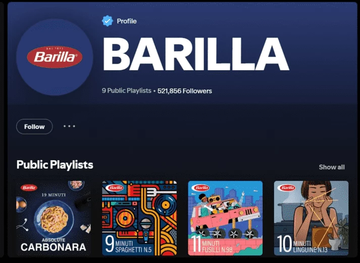 Barilla’s playlists 