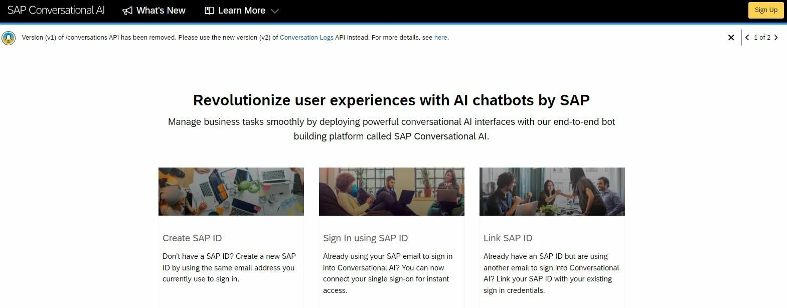 Главная страница сервиса SAP Conversational AI