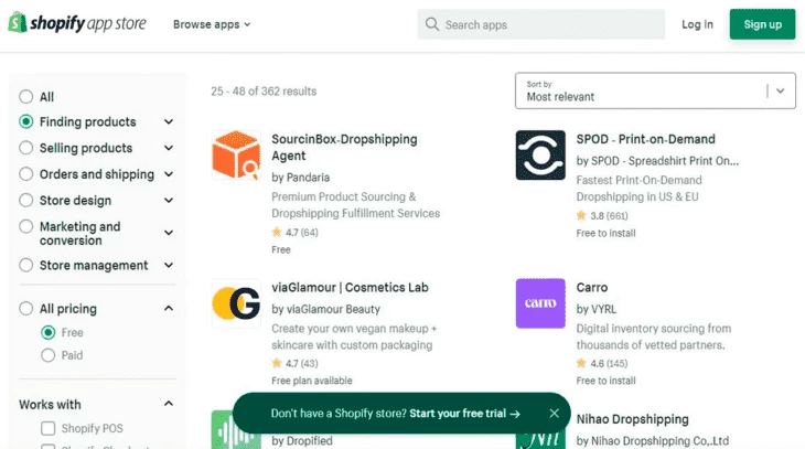 Shopify product sourcing page
