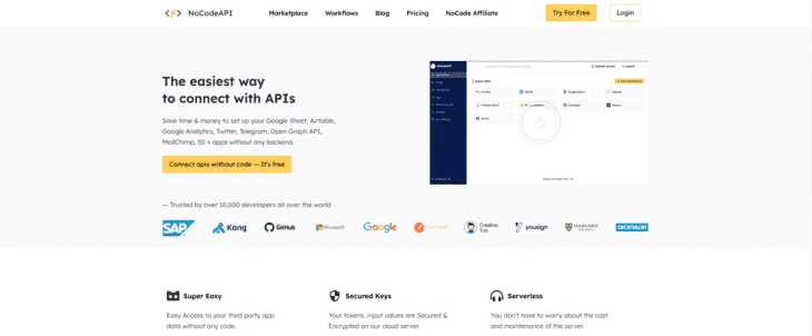 Главная страница NoCodeAPI
