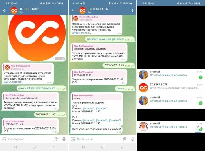 Видим, что задача для двух каналов также корректно обработана: ава сменилась лишь там, где и должна была. Параллельно создаем задачу с ID 3, которую тут же удалим на скрине ниже