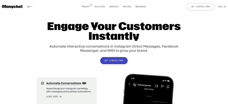 Manychat home page