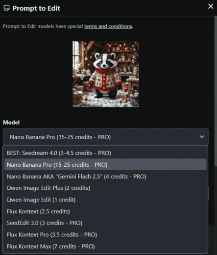 Функция изменения промпта после генерации изображения в NightCafe