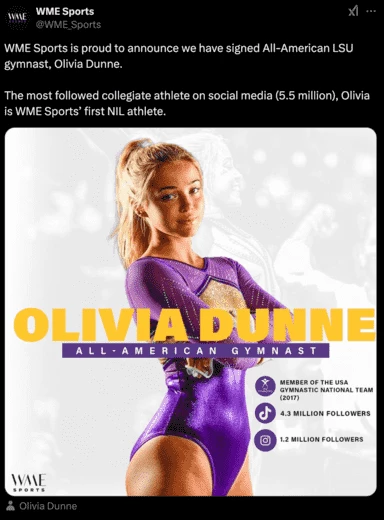 Твит WME Sports о сотрудничестве с Данн