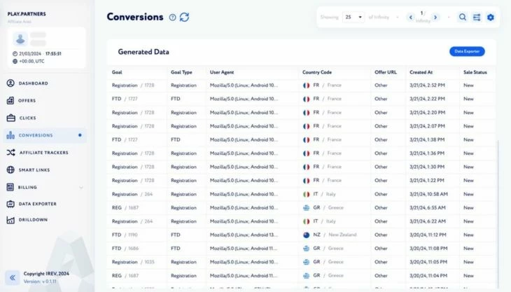 Раздел «Conversions»