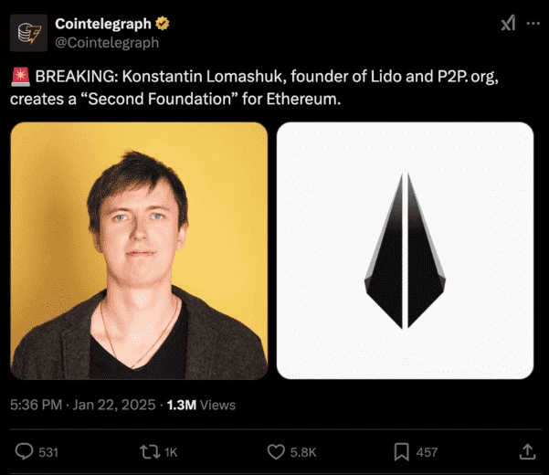 Пост Cointelegraph o заявлении Ломарчука