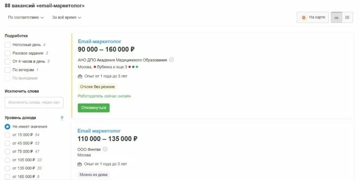 Предложения работы для профессии email-маркетолога