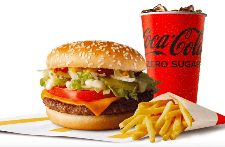 A classic combo: burgers, fries and Coca-Cola