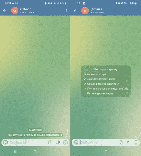 Добавляем в оба чата по 2 страницы. Итого 4 участника — мы сами, бот и 2 профиля