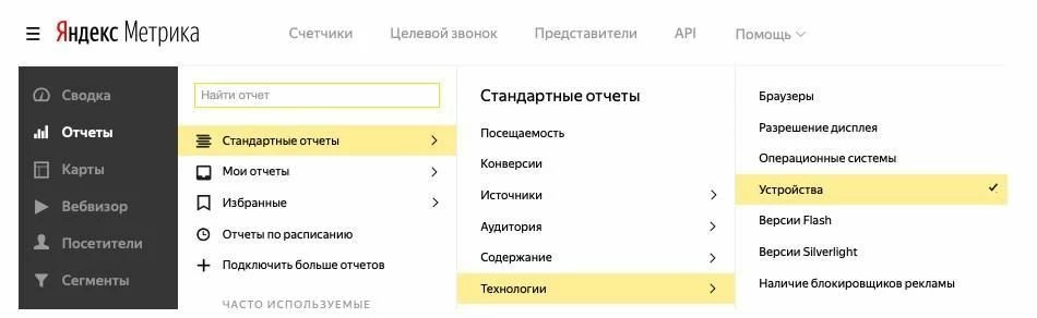 Фильтр по используемым устройствам в Яндекс Метрике
