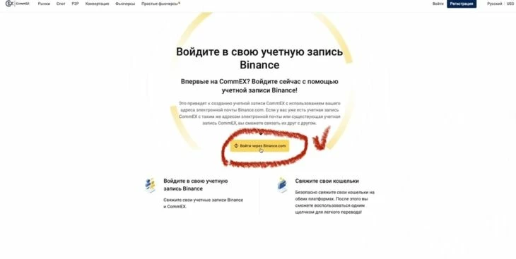 «Войти через Binance.com» → «Подключить»
