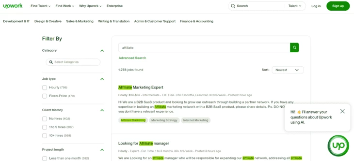 Главная страница Upwork