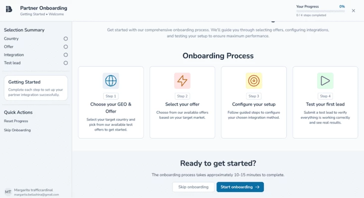 Onboarding page