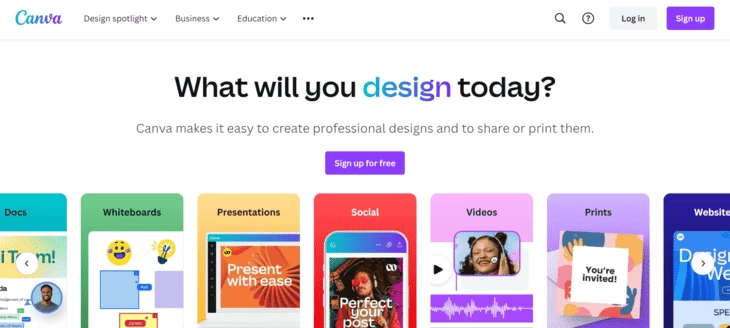 Canva, main page