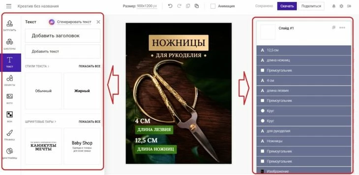 Элементы для редактирования шаблона для будущей инфографики