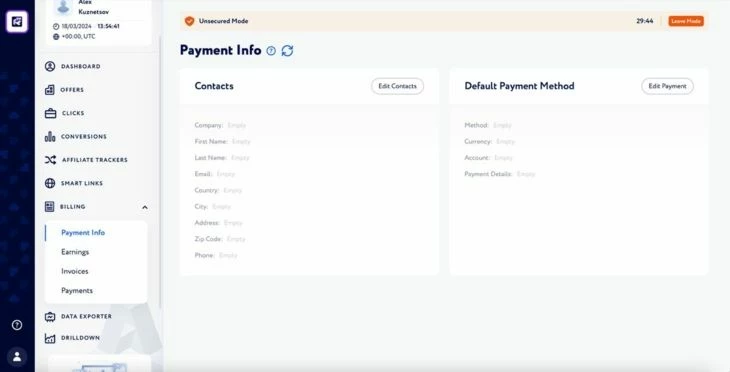 Раздел «Payment Info»