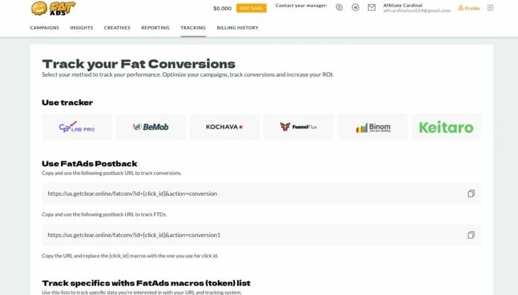 Раздел Tracking на FatAds