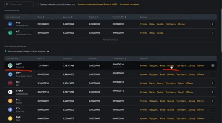Вывод USDT