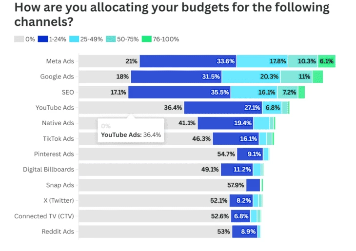 Распределение бюджетов по каналам в 2024 году