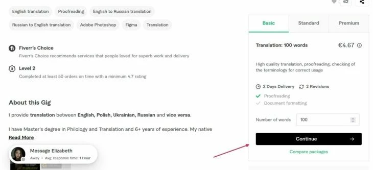 Стандартная цена за 100 слов