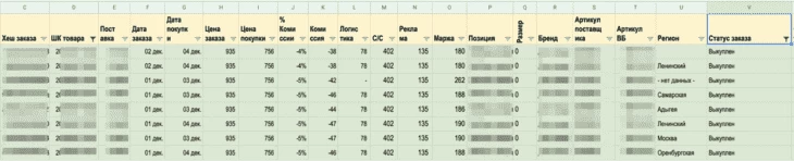 Excel с продажами, выгрузка по API Wildberries