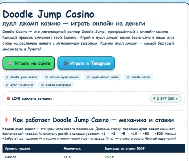 Казино по Doodle Jump