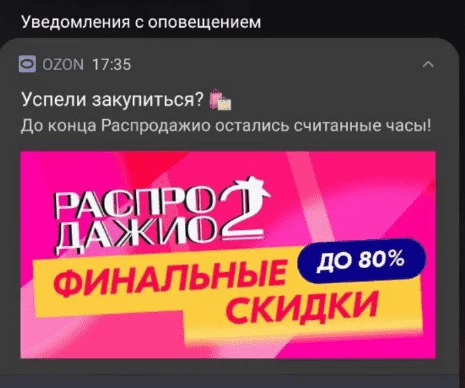 Способ продвижения магазина - пуш-уведомления от Озон