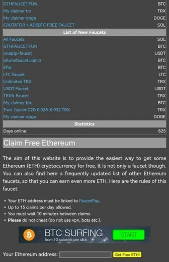 ETHfaucet - кран для заработка крипты