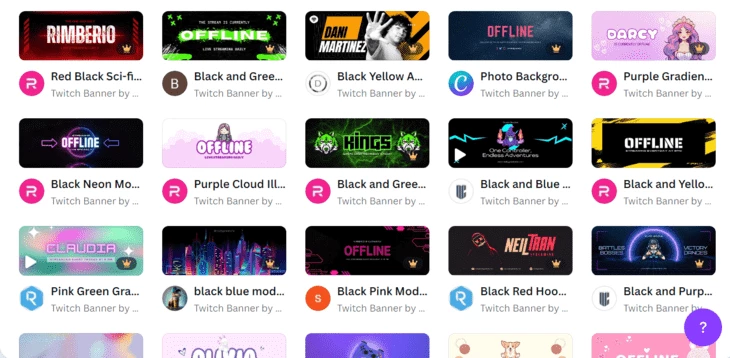 Twitch banner templates available on Canva