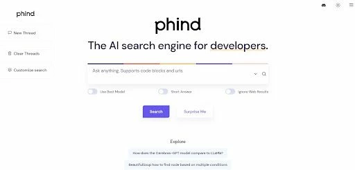 Phind - сервис на основе нейросети, как и chatgpt 
