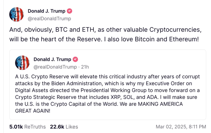 Пост в Дональда Трампа на платформе Truth Social
