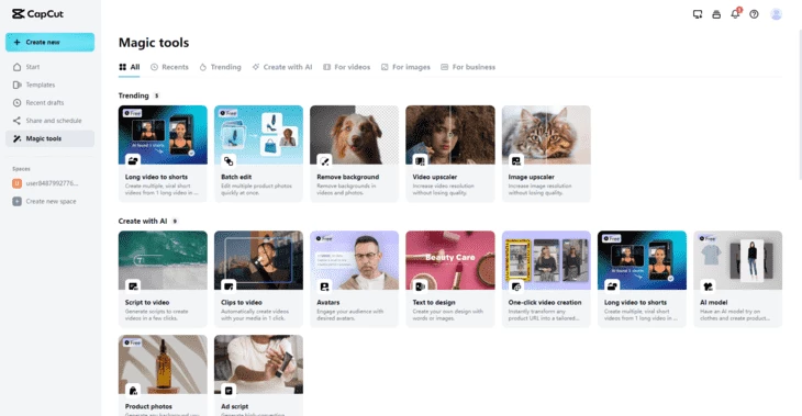Основные инструменты нейросети CapCut