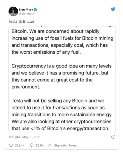 Твит Маска, который опустил цену BTC