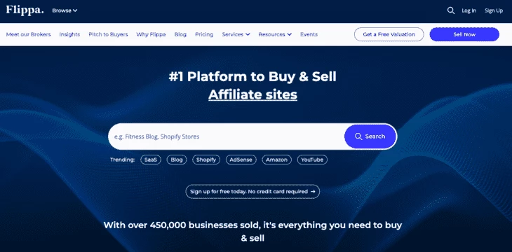 Flippa home page