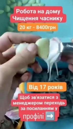 Перевод: «Работа на дому. Чтобы связаться с менеджером, переходи по ссылке в профиле».