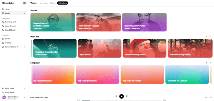 Коллекция голосов ElevenLabs 