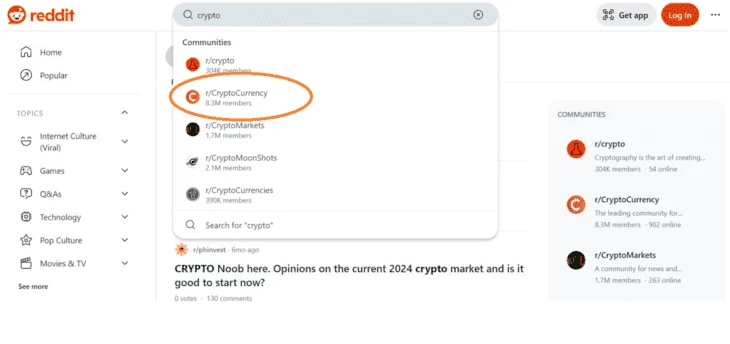 Search bar on Reddit