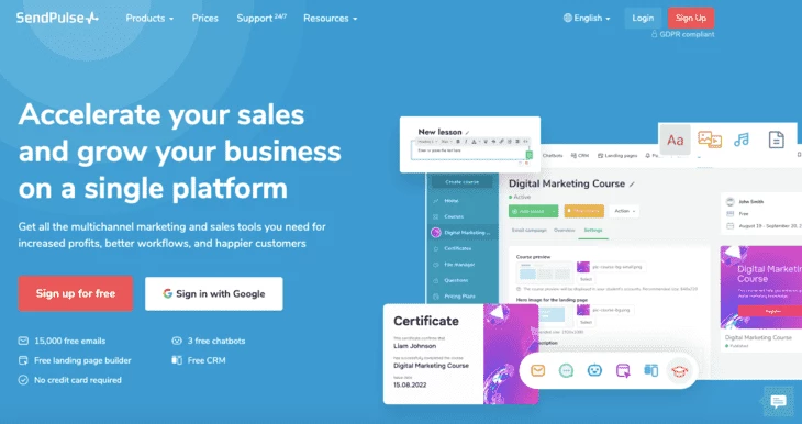 Sendpulse home page 