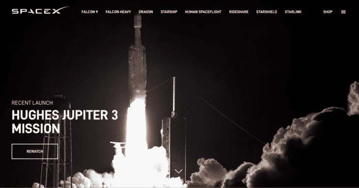 Интерфейс сайта проекта SpaceX