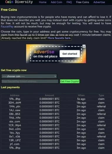 Основная страница сервиса-криптокрана coindiversity.io