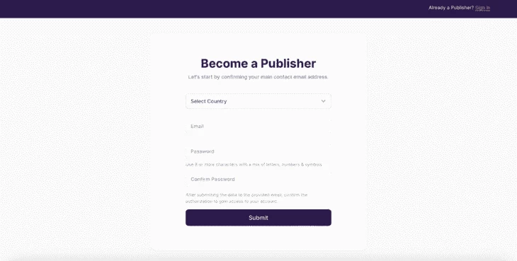 Страница регистрации на платформе